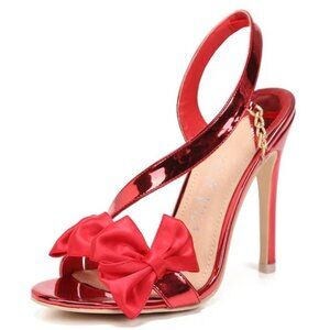 Metallic Red Rose High Heels